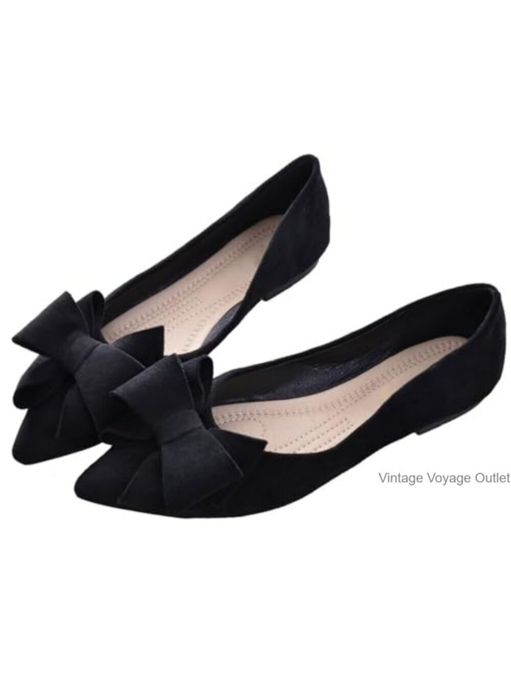 Suede Ballet Flats Pointy Toe Bowknot Slip-On Dress Shoes Women